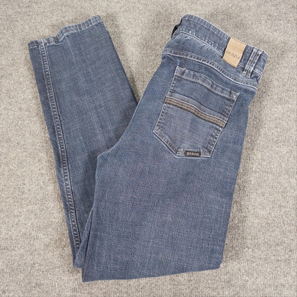 Prana Axiom Slim Fit Jeans Mens 34x32 Dark Wash Blue Denim Outdoor Pants #4758